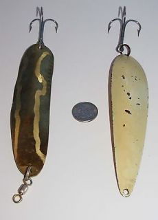 FISHING TACKLE ~ LOT 2 LURES LARGE 6 1/2 SPOON BRASS GREAT FOR PIKE 
