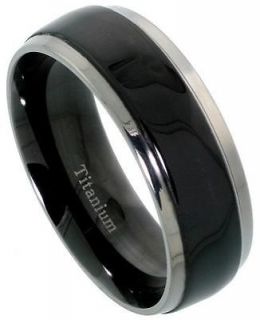 Mens Comfort Fit Black Titanium Wedding Band Ring 8mm Satin Polish 