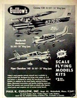 1970 Guillow Gas Flying Model Kits Airplanes,Aircraft Kids Vintage Toy 