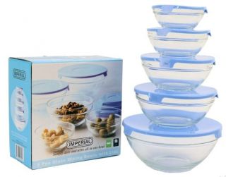 Pc Healthy Glass Food Storage Container Mixing Bowl Set with Blue 