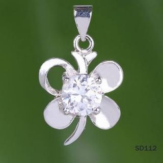   Clover Crystal Dangle 925 sterling silver Charms Necklace pendant