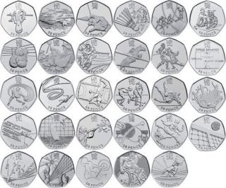 LONDON OLYMPICS 2012 COMMEMORATIVE 50p COIN   COMPLETE SET (29 COINS)