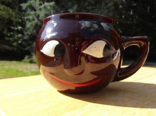 USA Marked Brown Art Pottery Planter or Mug with Happy Face