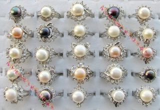   Fashion Jewellery 10pieces 8mm to 11mm freshwater pearl silver Rings