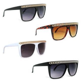   Flat Top Chain Sunglasses Large Lens Retro Trendy Full Color Options