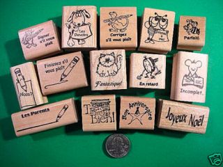 Teachers French Only Rubber Stamp Asst., Wood Mounted