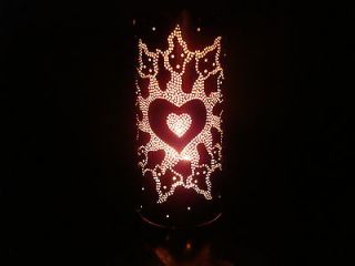 BURNING HEART / LOVE Handmade Punched Copper Tea Light Candle Holder 