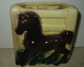 ROYAL COPLEY 5 PONY VASE PLANTER HORSE AND FENCE CERAMIC