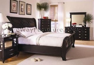 Black Wood American Federal King Sleigh Bed Master Bedroom Furniture