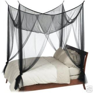 BLACK FOUR CORNER BED CANOPY MOSQUITO NET QUEEN KING