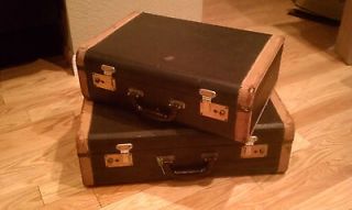 Vintage hard suitcase set with leather trim   carry on luggage