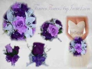   Bridal Bouquet Shades of PURPLE LAVENDER WHITE Array of Flowers