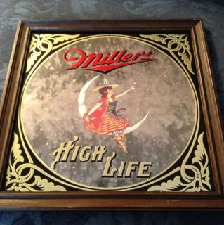 MILLER HIGH LIFE BEER THE LADY IN THE HALF MOON BAR MIRROR SIGN 1980