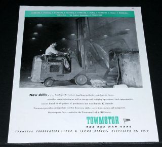 1945 OLD WWII MAGAZINE PRINT AD, TOWMOTOR, FORK LIFT, ONE MAN GANG