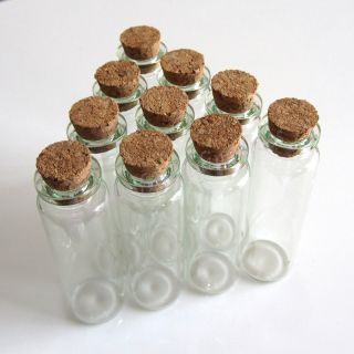   Wholesale Lot 10 Pcs Empty Clear With Cork Glass Bottles Vials 18.0ml