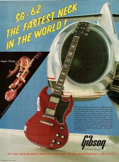 GIBSON SG 62 GUITAR PINUP PRINT AD vtg 80s AC/DC Angus Young