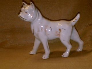   Ucagco Made in Japan White w/ Gold Gild Boxer Dog Figurine Shiny Gloss