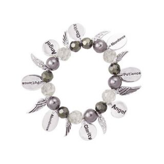 Alexas Angels Charm Stretch Bracelet with Wings Gray
