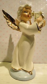   Lefton Dec Christmas Angel Holding Harp~ Solid Gold Wings ~ Gorgeous