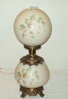 VINTAGE GWTW DOUBLE GLOBE W/DOUBLE LIGHTS WITH HAND PAINTED FALL LEAF 