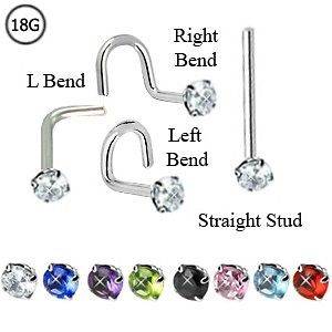 Surgical Steel Nose Stud Screw Ring 2.5mm Round CZ 18G