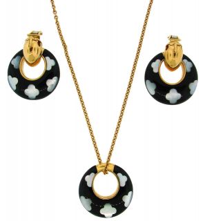   VAN CLEEF & ARPELS ALHAMBRA ONYX, MOP & YELL GOLD NECKLACE & EARRINGS