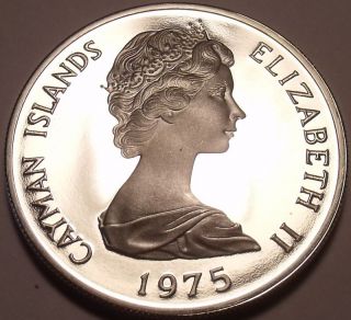 MASSIVE SILVER PROOF CAYMAN ISLANDS 1975 5 DOLLARS~RARE~ 