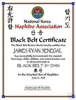 HAPKIDO Karate Black Belt Promotion Certificate large
