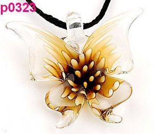   Lifelike Butterfly art lampwork murano glass pendant necklace p0323