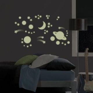 GLOW in the DARK SPACE 46 Big Wall Decals STARS MOON PLANETS Room 