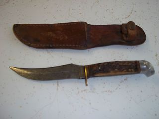   Solingen Germany Olsen Knife Co. Engraved Stag Handled Hunting Knife