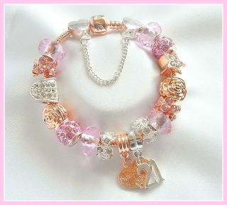 16TH/18TH/21ST ROSE GOLD PINK & SILVER CHARM BRACELET GIFT/PRESENT 
