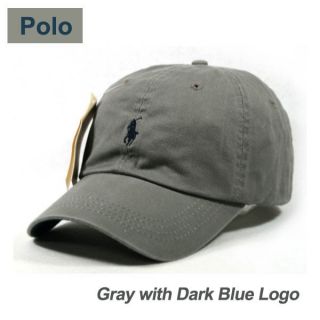 SP77 Gray Cap Dark Blue Small Logo Polo Baseball Hat Golf Tennis 