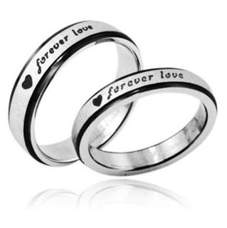Black side Forever love Titanium Steel Promise Ring Couple Wedding 