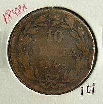 GREECE GREEK COIN 10 LEPTA Othon 1848 F