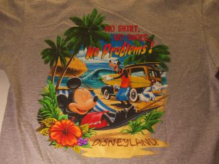 Mens T Shirt disneyland beach mickey goofy donald cartoon gray size 
