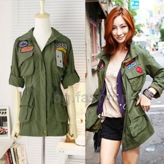   Casual Zip Up Jacket Trench Parka Hooded Military Coat Army Green