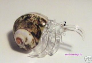 Hermit Crab Art Glass w/ real Sea Shell Animal Figurine
