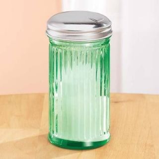 Green Glass Sugar Shaker Dispenser Kitchen Table Dining Retro 