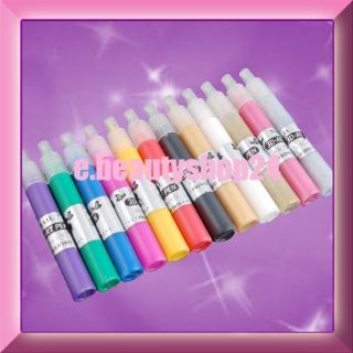 12 Colours 3D Nail Art Pens Striper Polish Glitter Set