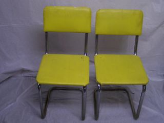 Vintage 1960s Modern Chrome and Yellow Vinyl Kitchen Chairs Eames Era 