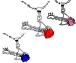   Music Jewelry Pink Blue Red Rhinestone Melody Guitar Pendant Necklace