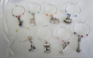 Come Dine With Me set 2 chef cook wine glass charm set of 8 