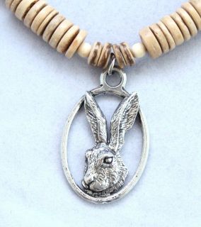 Hares Head in English Pewter on Natural Wood Necklace, Gift Boxed (B 