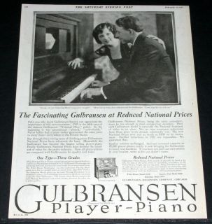 1921 OLD MAGAZINE PRINT AD, GULBRANSEN PLAYER PIANO, SING ALONG