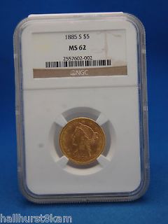 1885 S Liberty Head Five Dollar NGC MS 62 Gold Coin