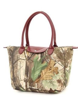 Realtree Camo Tote Handbag Camouflage Purse with Red Faux Leather