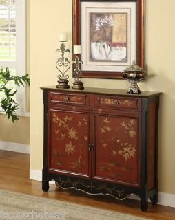CHINESE RED CHINOISERIE Antique Style Chest Cabinet Buffet Entry 