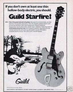 1974 Guild Starfire SF 4 Semi Acoustic Guitars Print Ad