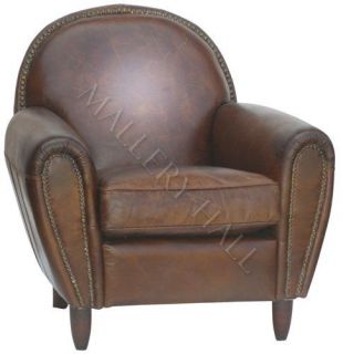 Distressed Leather Comfy Moon Arm Chair Nailhead Trim